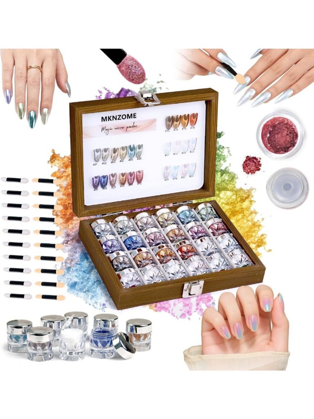 24 Colors Iridescent Chrome Nail Powder Set - Metallic Mirror Effect Glitter for